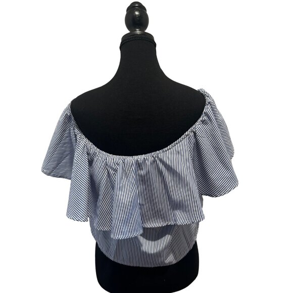 Forever 21 Off-the-Shoulder Crop Blouse - Blue & White - Perfect for Spring - Picture 2 of 3